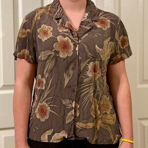 Jones New York Vintage Silk Short Sleeve Button Up Size S/M